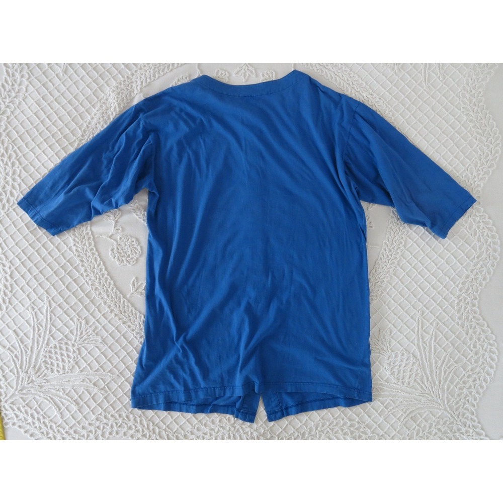 Vintage Maidenform Blue Button Front Nightgown African Animal Embroidered Large - Picture 2 of 7